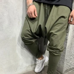 Outlet OUKU Men's Harem Joggers Trousers Casual Pants Drawstring Elastic Waist Baggy Solid Color Breathable Lightweight Full Length Casual Daily Streetwear Casual Hip-Hop Black White Micro-elastic