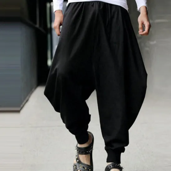 Hot OUKU Men's Harem Trousers Baggy Pants Casual Pants Jogger Pants Elastic Waist Baggy Elastic Drawstring Design Solid Color Breathable Lightweight Full Length Casual Daily Casual Hip-Hop ArmyGreen Black