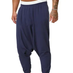 Best OUKU Men's Harem Trousers Summer Pants Baggy Pants Beach Pants Baggy Drop Crotch Plain Breathable Lightweight Full Length Casual Daily Casual Hip-Hop Black Navy Blue Micro-elastic