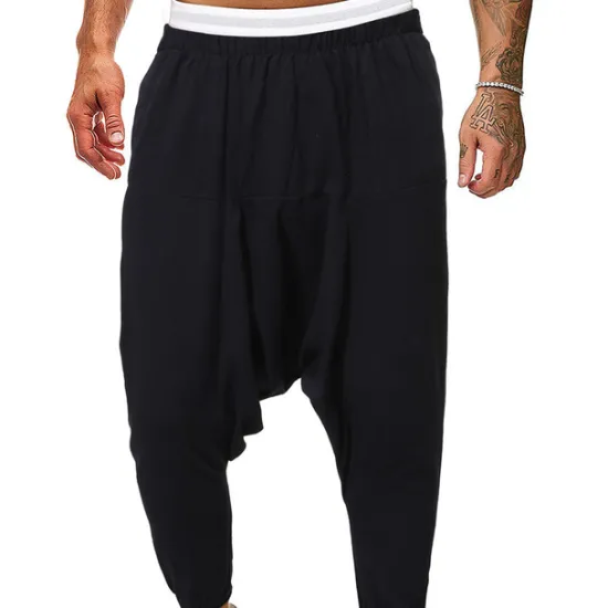 Best OUKU Men's Harem Trousers Summer Pants Baggy Pants Beach Pants Baggy Drop Crotch Plain Breathable Lightweight Full Length Casual Daily Casual Hip-Hop Black Navy Blue Micro-elastic