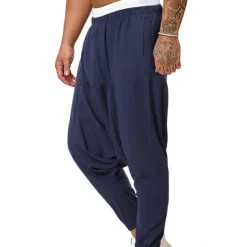 Best OUKU Men's Harem Trousers Summer Pants Baggy Pants Beach Pants Baggy Drop Crotch Plain Breathable Lightweight Full Length Casual Daily Casual Hip-Hop Black Navy Blue Micro-elastic