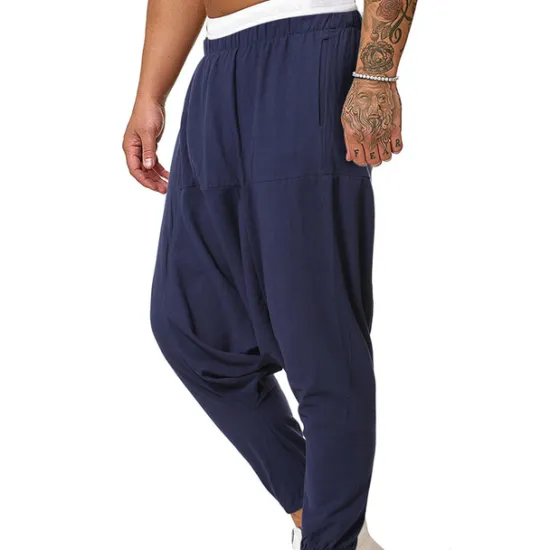 Best OUKU Men's Harem Trousers Summer Pants Baggy Pants Beach Pants Baggy Drop Crotch Plain Breathable Lightweight Full Length Casual Daily Casual Hip-Hop Black Navy Blue Micro-elastic
