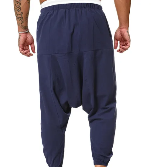 Best OUKU Men's Harem Trousers Summer Pants Baggy Pants Beach Pants Baggy Drop Crotch Plain Breathable Lightweight Full Length Casual Daily Casual Hip-Hop Black Navy Blue Micro-elastic