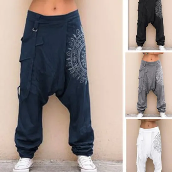 Clearance OUKU Men's Harem Trousers Summer Pants Tapered Carrot Pants Baggy Pants Elastic Waist Print Multiple Pockets Graphic Prints Comfort Soft Casual Daily Stylish Classic Style Black White