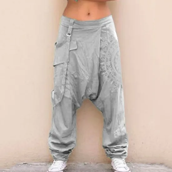 Clearance OUKU Men's Harem Trousers Summer Pants Tapered Carrot Pants Baggy Pants Elastic Waist Print Multiple Pockets Graphic Prints Comfort Soft Casual Daily Stylish Classic Style Black White