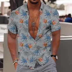 Sale OUKU Men's Hawaiian Aloha Leaves Shirt Summer Shirt Summer Hawaiian Shirt Short Sleeve Fashion Designer Casual Outdoor Casual Holiday Summer Spring Turndown Print Button-Down Black-White Black Purple