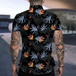 Sale OUKU Men's Hawaiian Aloha Leaves Shirt Summer Shirt Summer Hawaiian Shirt Short Sleeve Fashion Designer Casual Outdoor Casual Holiday Summer Spring Turndown Print Button-Down Black-White Black Purple