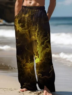 Outlet OUKU Men's Hawaiian Pants 3D Print Straight Leg Trousers Mid Waist Drawstring Elastic Waist Outdoor Street Holiday Summer Spring Fall Relaxed Fit Micro-elastic