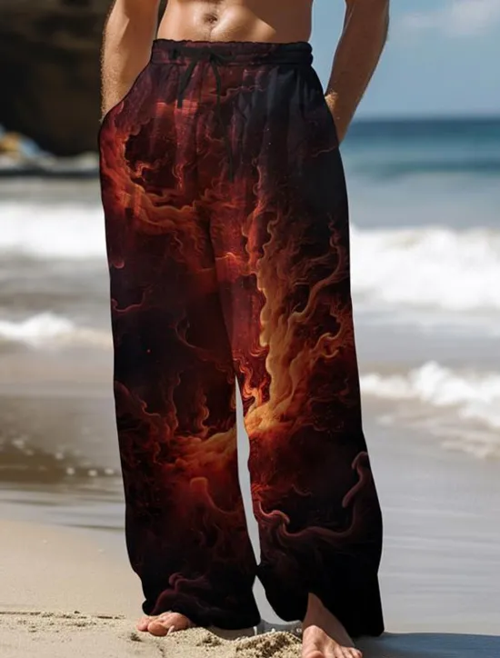 Outlet OUKU Men's Hawaiian Pants 3D Print Straight Leg Trousers Mid Waist Drawstring Elastic Waist Outdoor Street Holiday Summer Spring Fall Relaxed Fit Micro-elastic