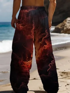 Outlet OUKU Men's Hawaiian Pants 3D Print Straight Leg Trousers Mid Waist Drawstring Elastic Waist Outdoor Street Holiday Summer Spring Fall Relaxed Fit Micro-elastic