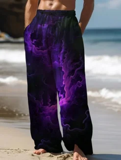 Outlet OUKU Men's Hawaiian Pants 3D Print Straight Leg Trousers Mid Waist Drawstring Elastic Waist Outdoor Street Holiday Summer Spring Fall Relaxed Fit Micro-elastic