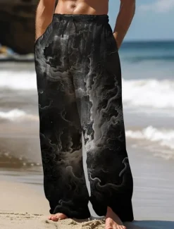 Outlet OUKU Men's Hawaiian Pants 3D Print Straight Leg Trousers Mid Waist Drawstring Elastic Waist Outdoor Street Holiday Summer Spring Fall Relaxed Fit Micro-elastic
