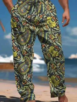 Sale OUKU Men's Hawaiian Pants Trousers Outdoor Holiday Vacation Relaxed Fit Micro-elastic