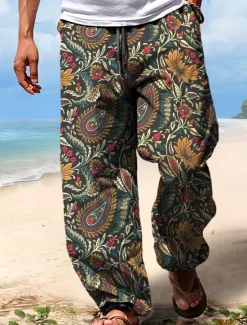 Sale OUKU Men's Hawaiian Pants Trousers Outdoor Holiday Vacation Relaxed Fit Micro-elastic
