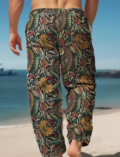 Sale OUKU Men's Hawaiian Pants Trousers Outdoor Holiday Vacation Relaxed Fit Micro-elastic