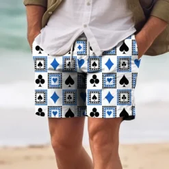Hot OUKU Men's Heart Poker Swim Trunks Swim Shorts Board Shorts Mid Waist Vacation Hawaiian Holiday Vacation Holiday Beach Drawstring with Mesh lining Elastic Waist Designer Clothing Apparel