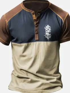 Discount OUKU Men's Henley Shirt Graphic Color Block Henley Clothing Apparel 3D Print Outdoor Daily Short Sleeve Button-Down Print Fashion Designer Comfortable