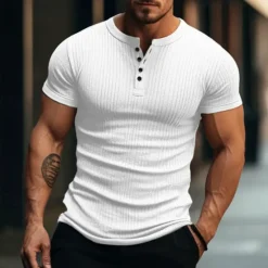 OUKU Men's Henley Shirt Ribbed Knit tee Tee Top Plain Henley Street Vacation Short Sleeves Clothing Apparel Fashion Designer Basic