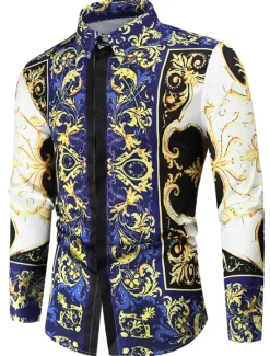 Sale OUKU Men's Henley Shirt Shirt Floral Plants Classic Collar Home Casual Long Sleeve Slim Tops Lightweight Elegant Casual Fashion / Sports White