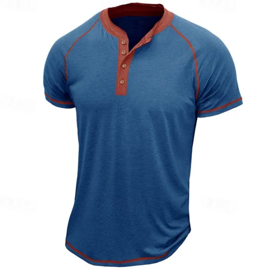 Best OUKU Men's Henley Shirt Short Sleeve Shirt Tee Top Solid Color Henley Outdoor Street Button Clothing Apparel Daily Hawaiian