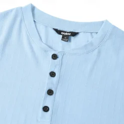 Online OUKU Men's Henley Shirt Short Sleeve Shirt Ribbed Knit tee Tee Top Short Sleeve Solid Color Daily Hawaiian Buttons Henley Outdoor Street Causal Summer Light Blue White Brown Henley T-Shirt