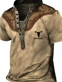 OUKU Men's Henley Shirt Tee Graphic Color Block Henley Clothing Apparel 3D Print Outdoor Daily Short Sleeve Button-Down Print Fashion Casual Comfortable