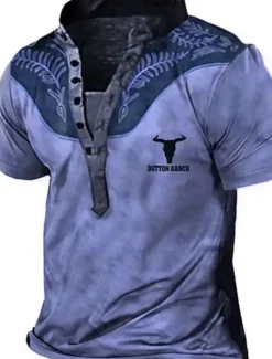 OUKU Men's Henley Shirt Tee Graphic Color Block Henley Clothing Apparel 3D Print Outdoor Daily Short Sleeve Button-Down Print Fashion Casual Comfortable