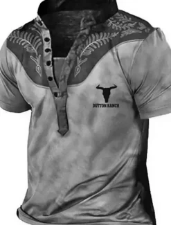 OUKU Men's Henley Shirt Tee Graphic Color Block Henley Clothing Apparel 3D Print Outdoor Daily Short Sleeve Button-Down Print Fashion Casual Comfortable
