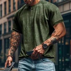 Best OUKU Men's Henley Shirt Tee Short Sleeve Solid Color Plain Distressed Buttons Washed Henley Outdoor Casual Daily Summer Spring & Fall Black Gray Navy Blue Henley T-Shirt