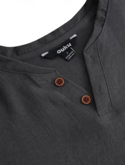 New OUKU Men's Henley Shirt Tee Top Plain V Neck Street Vacation Short Sleeves Clothing Apparel Fashion Designer Basic