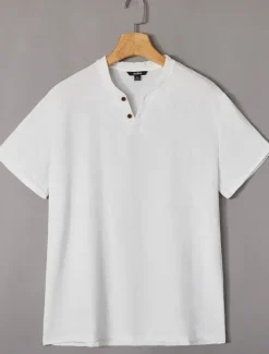 New OUKU Men's Henley Shirt Tee Top Plain V Neck Street Vacation Short Sleeves Clothing Apparel Fashion Designer Basic