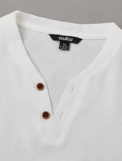New OUKU Men's Henley Shirt Tee Top Plain V Neck Street Vacation Short Sleeves Clothing Apparel Fashion Designer Basic