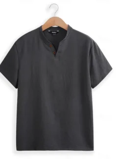New OUKU Men's Henley Shirt Tee Top Plain V Neck Street Vacation Short Sleeves Clothing Apparel Fashion Designer Basic