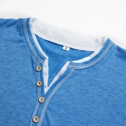 Outlet OUKU Men's Henley Shirt Tee Top Long Sleeve Patchwork Designer Retro Vintage Basic Button Up Fake two piece Henley Vacation Street Casual Daily Summer Black Blue Green Henley T-Shirt