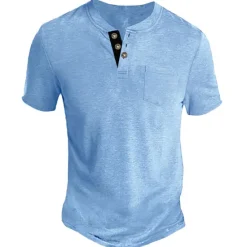 Clearance OUKU Men's Henley Shirt Tee Top Plain Henley Street Vacation Short Sleeve Button Pocket Clothing Apparel Fashion Designer Basic