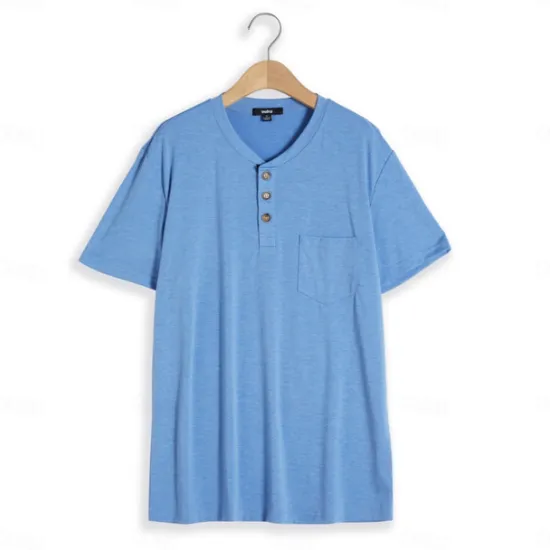 Clearance OUKU Men's Henley Shirt Tee Top Plain Henley Street Vacation Short Sleeve Button Pocket Clothing Apparel Fashion Designer Basic