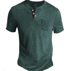 Clearance OUKU Men's Henley Shirt Tee Top Plain Henley Street Vacation Short Sleeve Button Pocket Clothing Apparel Fashion Designer Basic