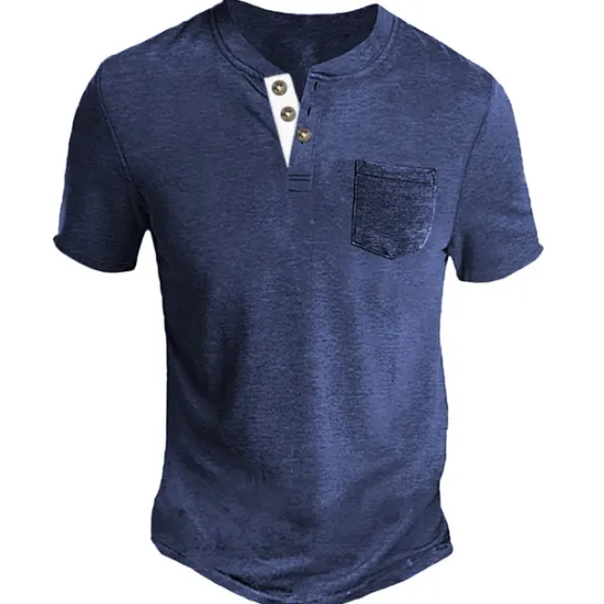 Clearance OUKU Men's Henley Shirt Tee Top Plain Henley Street Vacation Short Sleeve Button Pocket Clothing Apparel Fashion Designer Basic