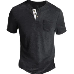 Clearance OUKU Men's Henley Shirt Tee Top Plain Henley Street Vacation Short Sleeve Button Pocket Clothing Apparel Fashion Designer Basic