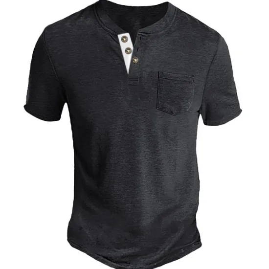 Clearance OUKU Men's Henley Shirt Tee Top Plain Henley Street Vacation Short Sleeve Button Pocket Clothing Apparel Fashion Designer Basic