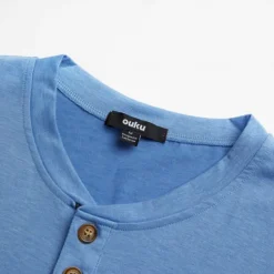 Clearance OUKU Men's Henley Shirt Tee Top Plain Henley Street Vacation Short Sleeve Button Pocket Clothing Apparel Fashion Designer Basic