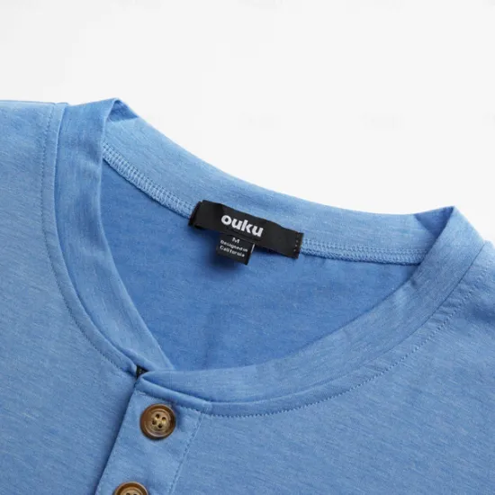 Clearance OUKU Men's Henley Shirt Tee Top Plain Henley Street Vacation Short Sleeve Button Pocket Clothing Apparel Fashion Designer Basic
