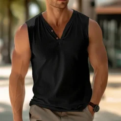 Discount OUKU Men's Henley Shirt Tee Top Short Sleeves V Neck Summer Plain Fashion Designer Basic Vacation Street Going out Black White Light Blue Top Tee for Men