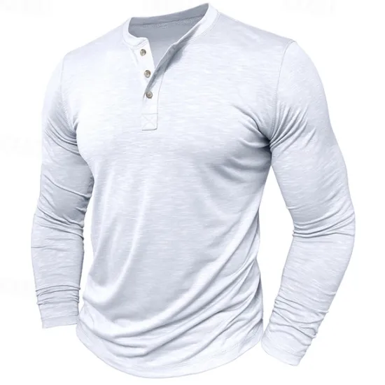 Outlet OUKU Men's Henley Shirt Tee Top Long Sleeve Solid Color Fashion Daily Buttons Henley Outdoor Street Causal Summer Army Green Black White Henley T-Shirt
