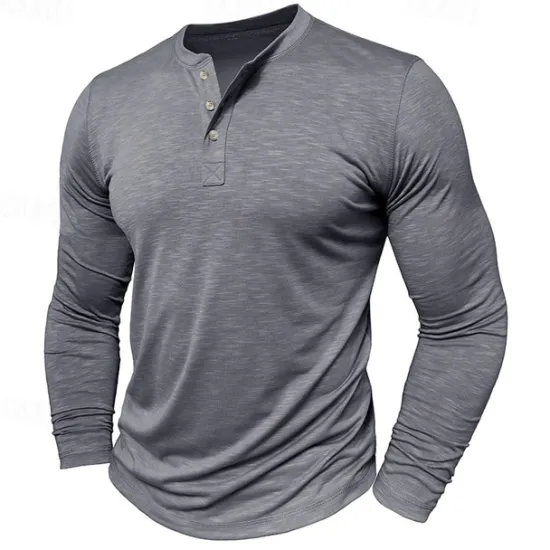 Outlet OUKU Men's Henley Shirt Tee Top Long Sleeve Solid Color Fashion Daily Buttons Henley Outdoor Street Causal Summer Army Green Black White Henley T-Shirt