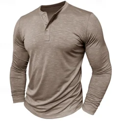 Outlet OUKU Men's Henley Shirt Tee Top Long Sleeve Solid Color Fashion Daily Buttons Henley Outdoor Street Causal Summer Army Green Black White Henley T-Shirt