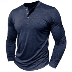 Outlet OUKU Men's Henley Shirt Tee Top Long Sleeve Solid Color Fashion Daily Buttons Henley Outdoor Street Causal Summer Army Green Black White Henley T-Shirt
