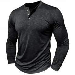 Outlet OUKU Men's Henley Shirt Tee Top Long Sleeve Solid Color Fashion Daily Buttons Henley Outdoor Street Causal Summer Army Green Black White Henley T-Shirt