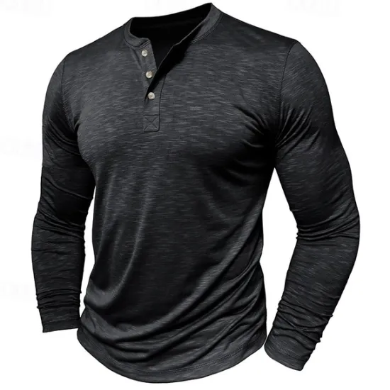 Outlet OUKU Men's Henley Shirt Tee Top Long Sleeve Solid Color Fashion Daily Buttons Henley Outdoor Street Causal Summer Army Green Black White Henley T-Shirt