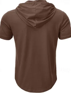 OUKU Men's Henley Shirt Tee Top Plain Hooded Street Vacation Short Sleeves Clothing Apparel Fashion Designer Basic